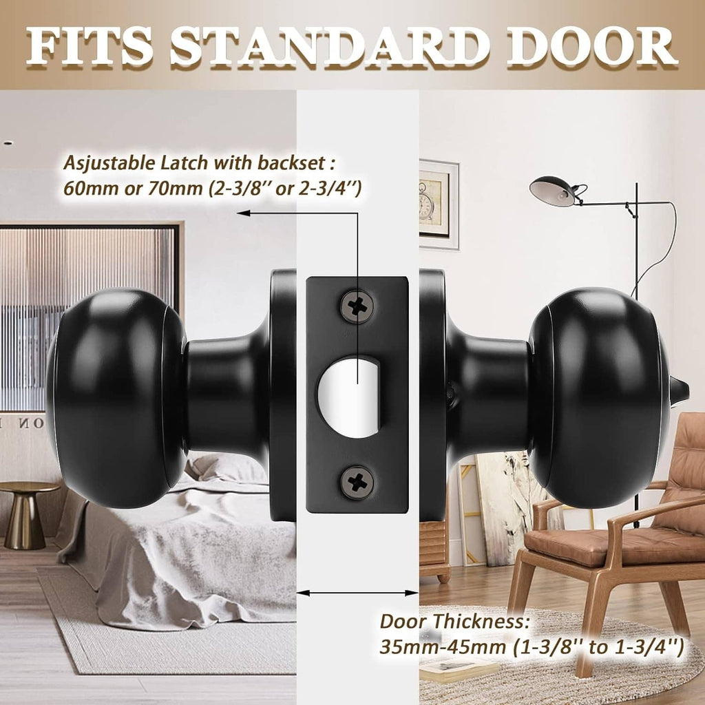 Matte black entry door knob pair with rectangular latch and keyhole