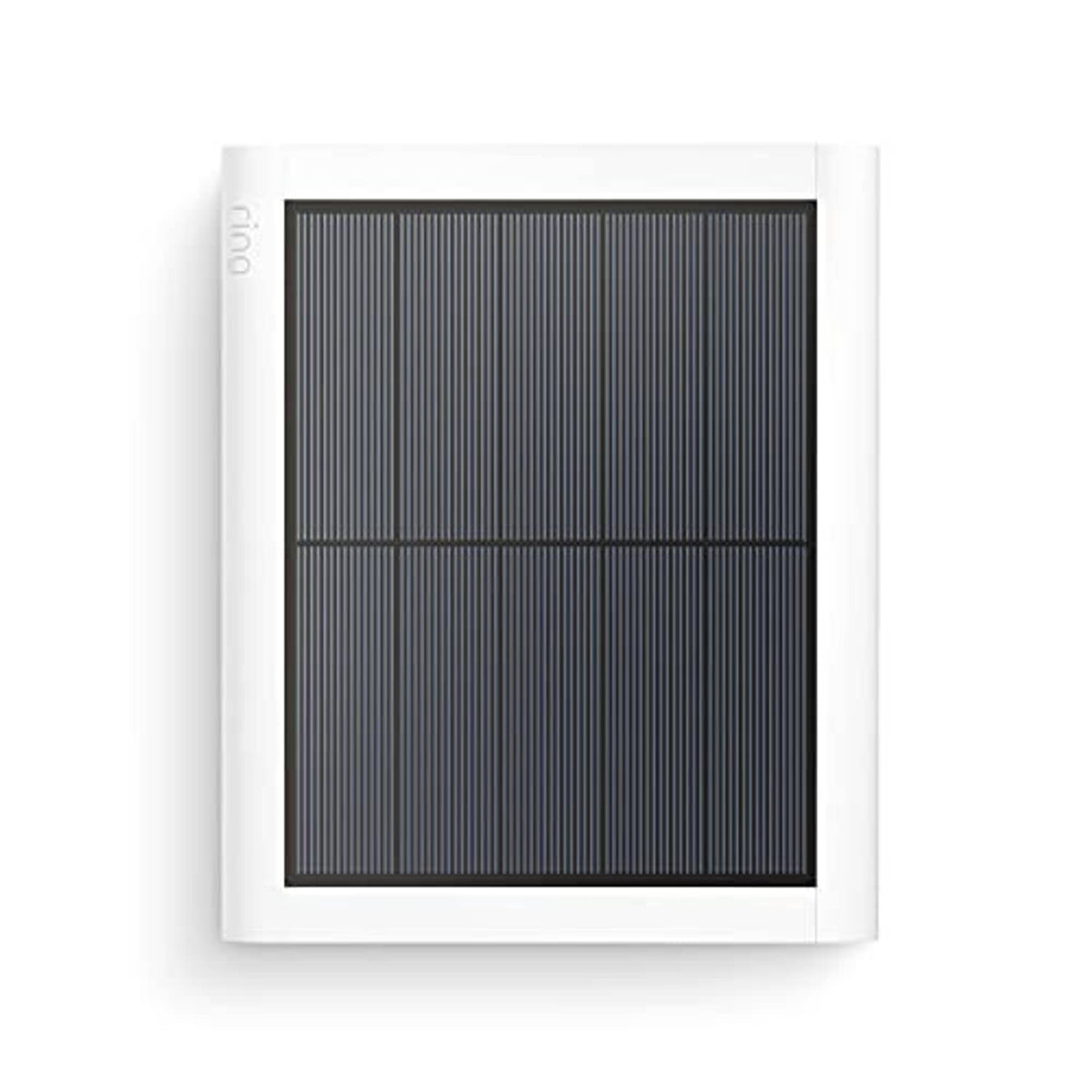 White solar panel close-up showing black grid photovoltaic cells