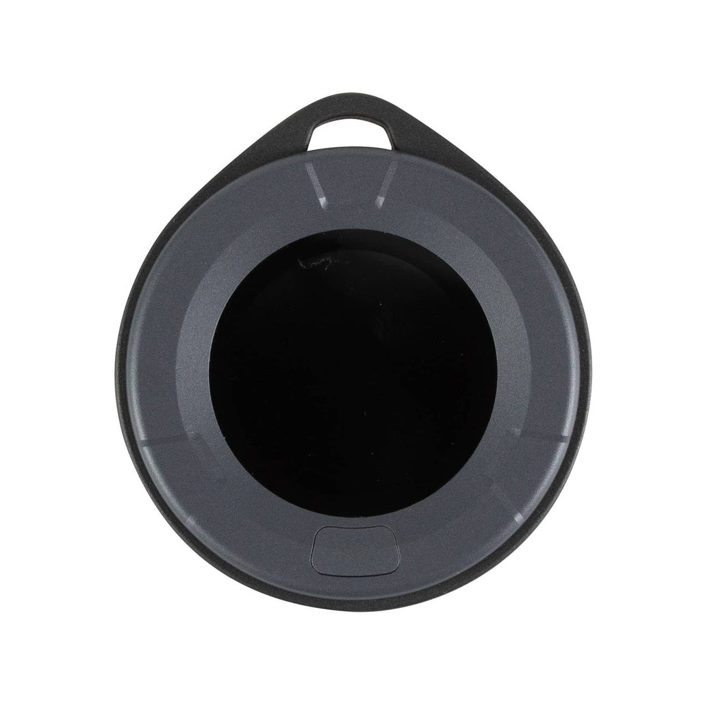Round CO2 monitor/controller housing with dark face and rear hanging loop