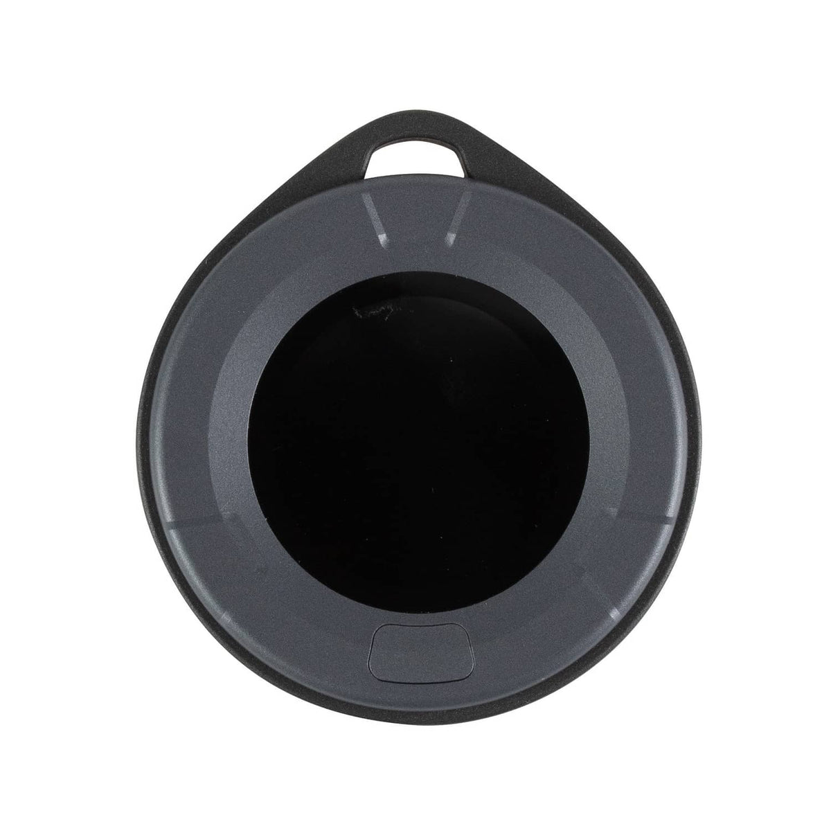 Round CO2 monitor/controller housing with dark face and rear hanging loop