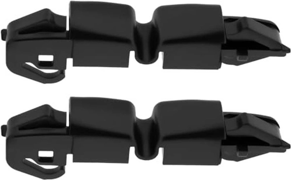 Pair of black fuel filler cap clips with rectangular mounting ends