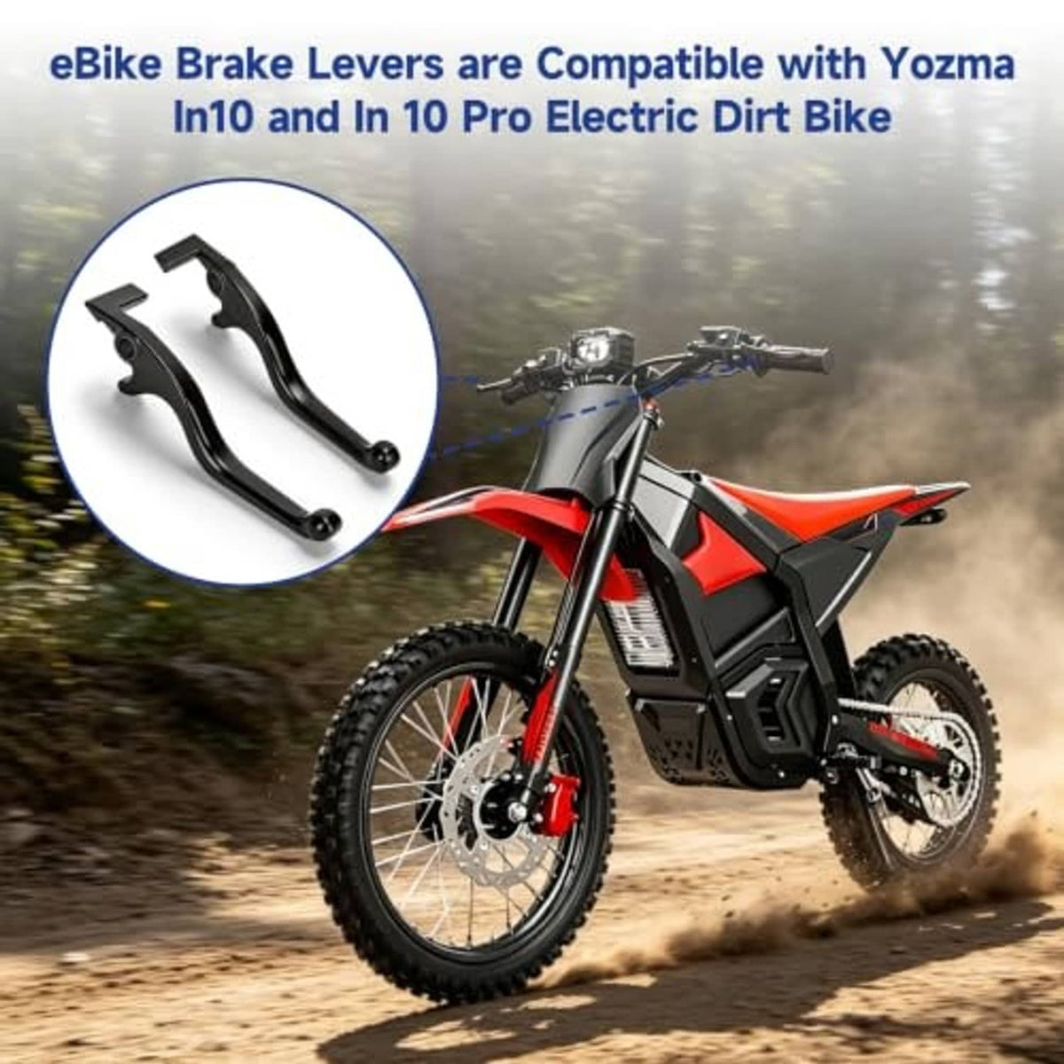 Black aluminum brake levers for e-bike, shown as a pair with circular detail