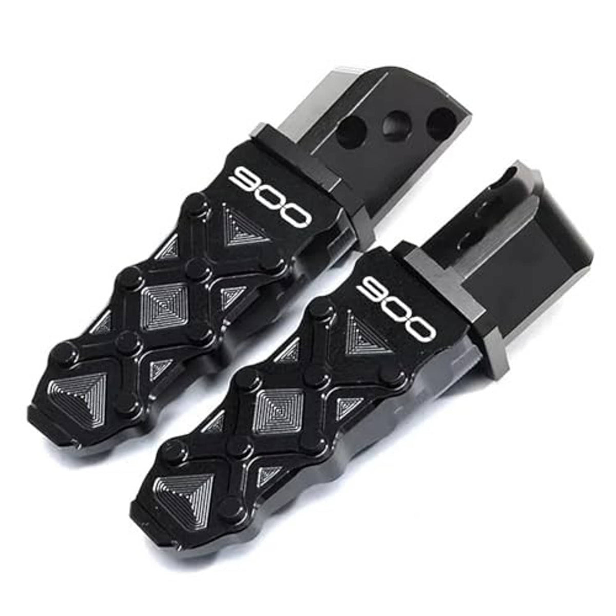 Black motorcycle frame sliders set, metal protective pieces with bracket mounts