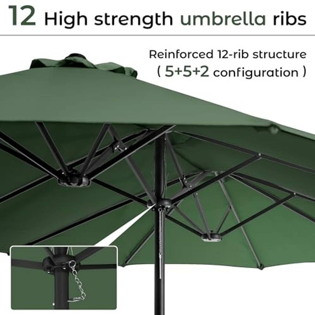 Dark green umbrella canopy ribs with reinforced folding joint detail