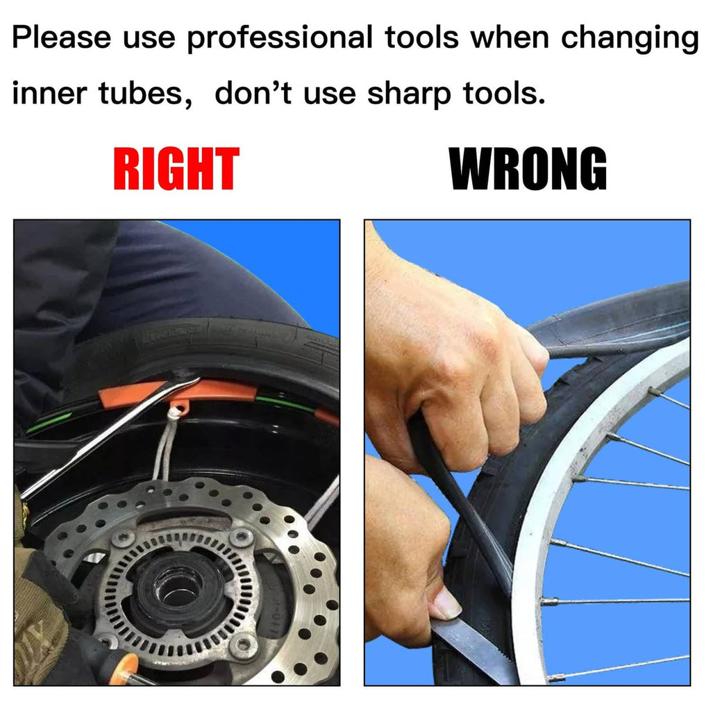 Black dirt bike tire with inner tube and red valve cap near a wheel rim