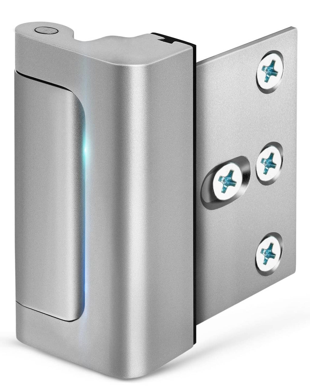 Silver security door lock with side latch and mounting plate