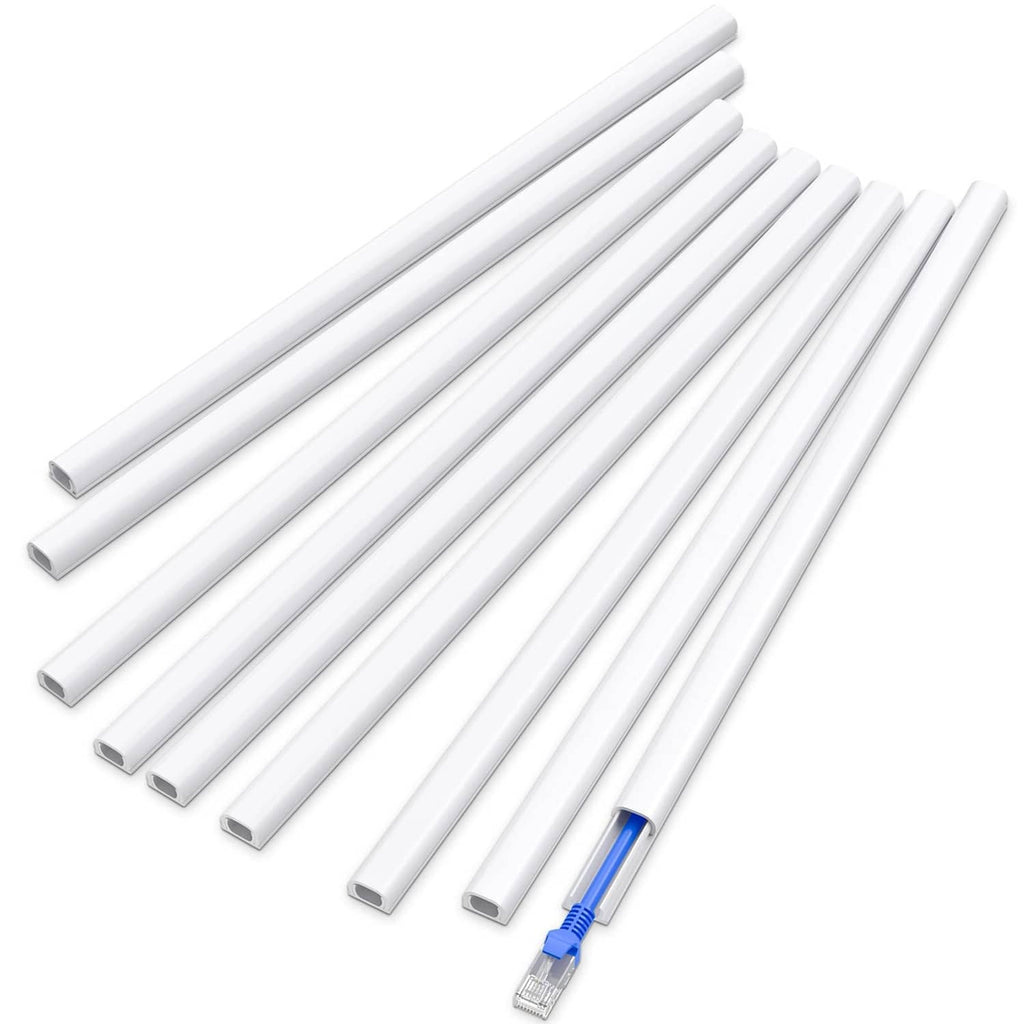 White cord hider raceway channels set, snap-cover style for neatly concealing one cable