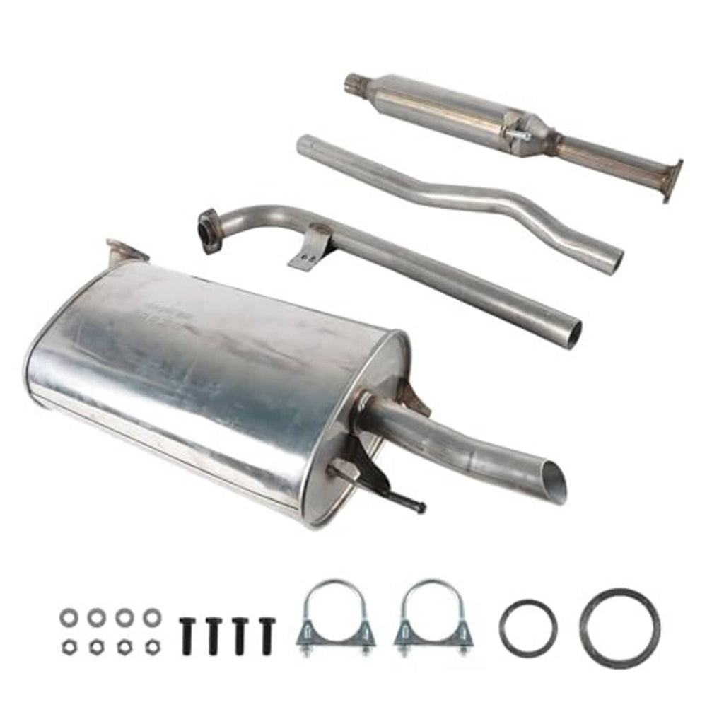 Exhaust muffler and resonator pipe replacement kit with clamps and sealing rings