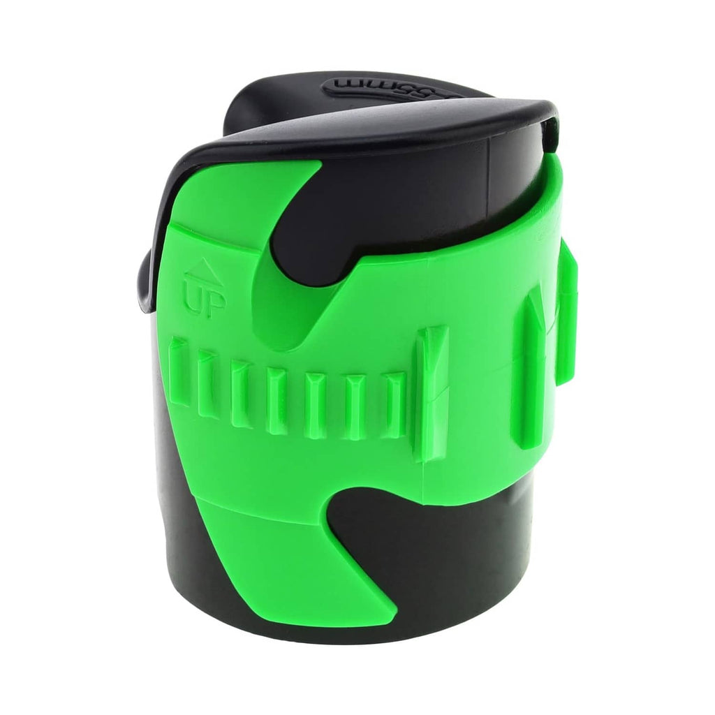 Black and green motorcycle fork seal cleaner tool with top vent and side notch