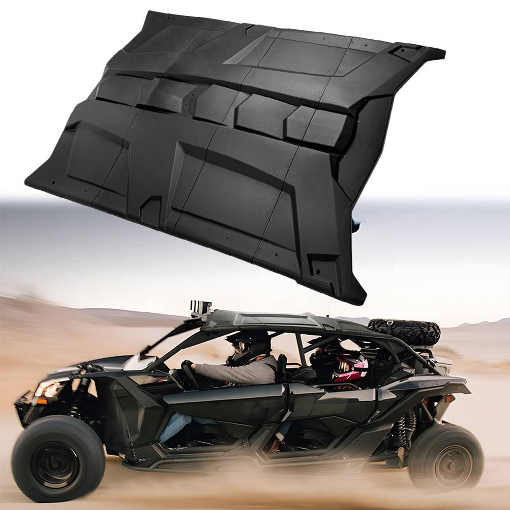 Black hard plastic roof top panel set, molded sections and mounting tabs visible