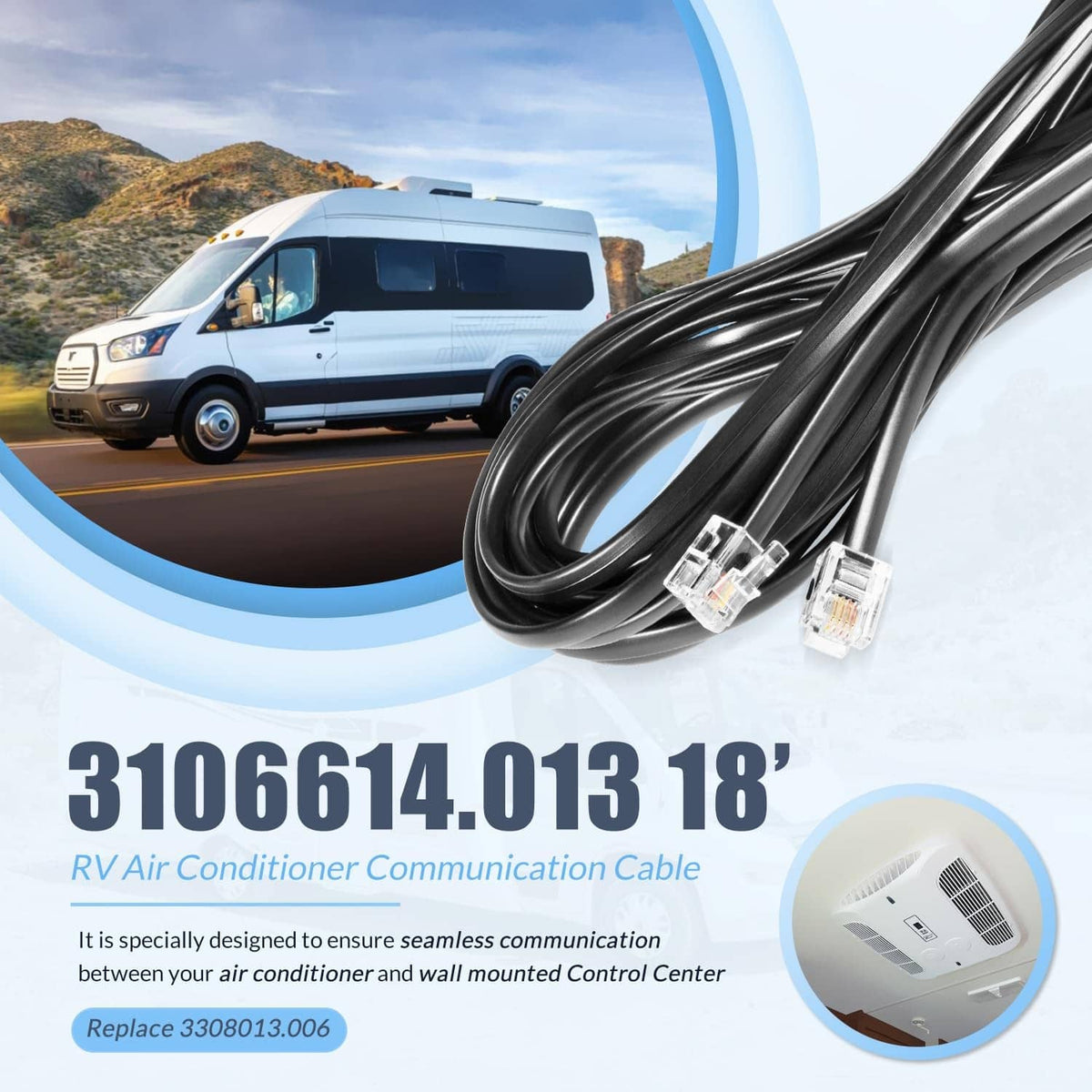 Coiled black communication cable with two modular RJ11 connectors