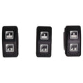 Black power window lift switch with three rocker buttons and up/down icons