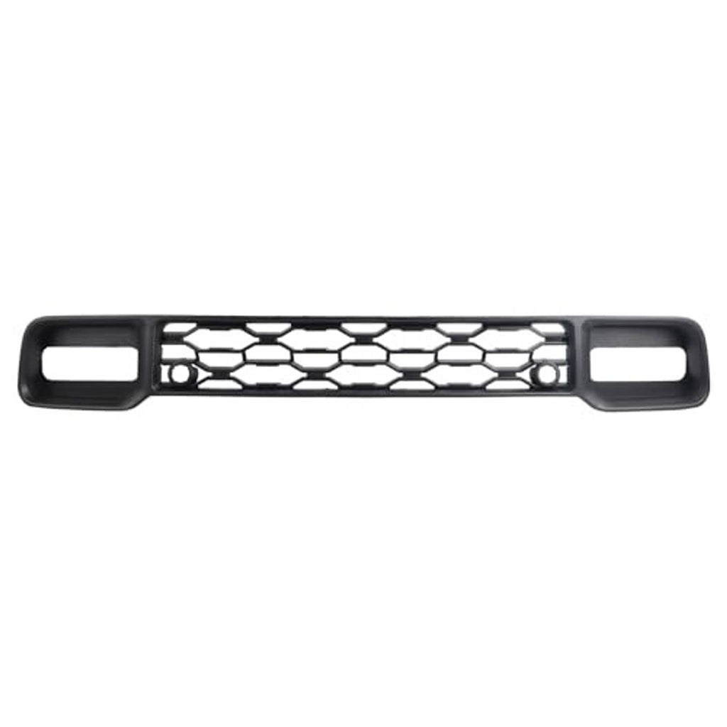 Black honeycomb front grille insert with two rectangular light openings