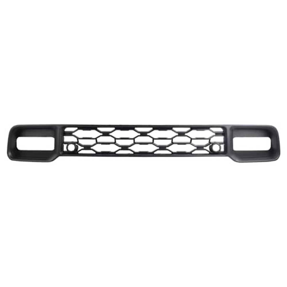 Black honeycomb front grille insert with two rectangular light openings