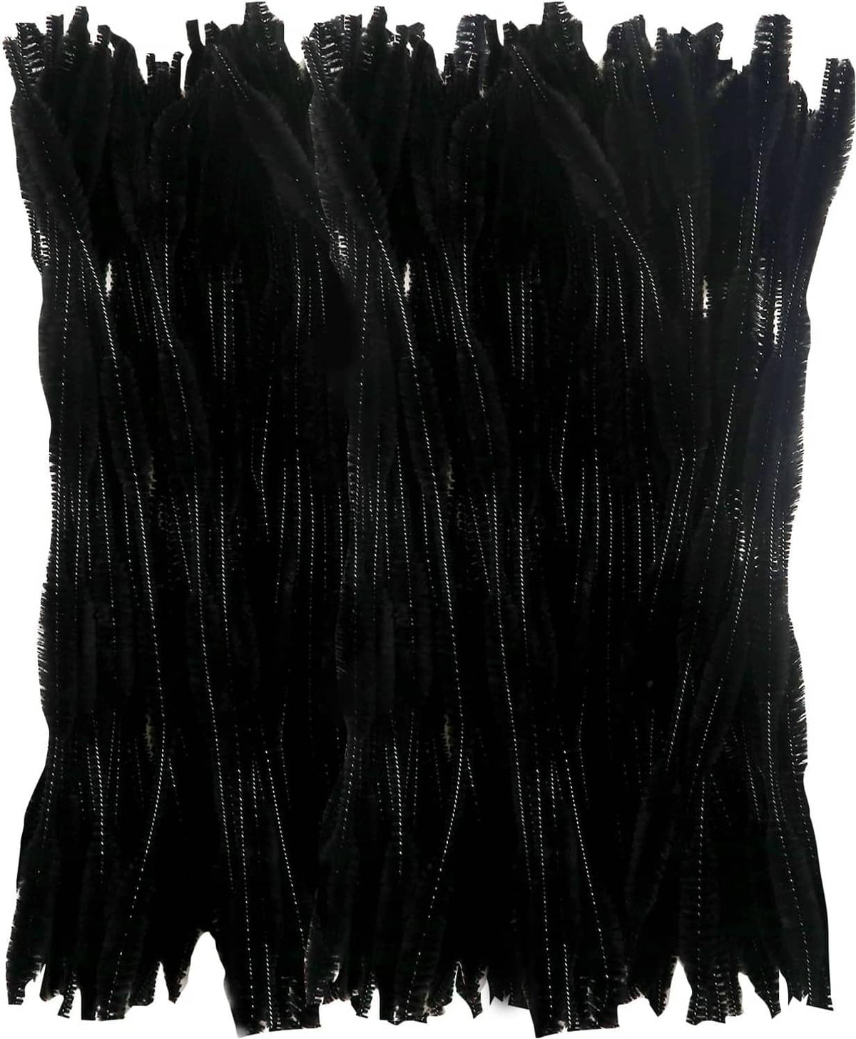 Black chenille pipe cleaners, fuzzy stems bundled together