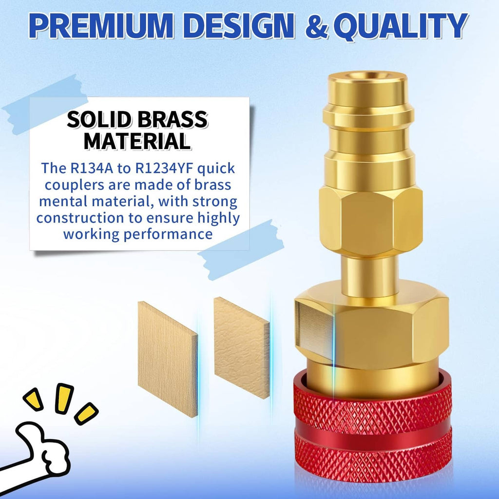 Solid brass quick coupler adapter with red and blue textured grip rings