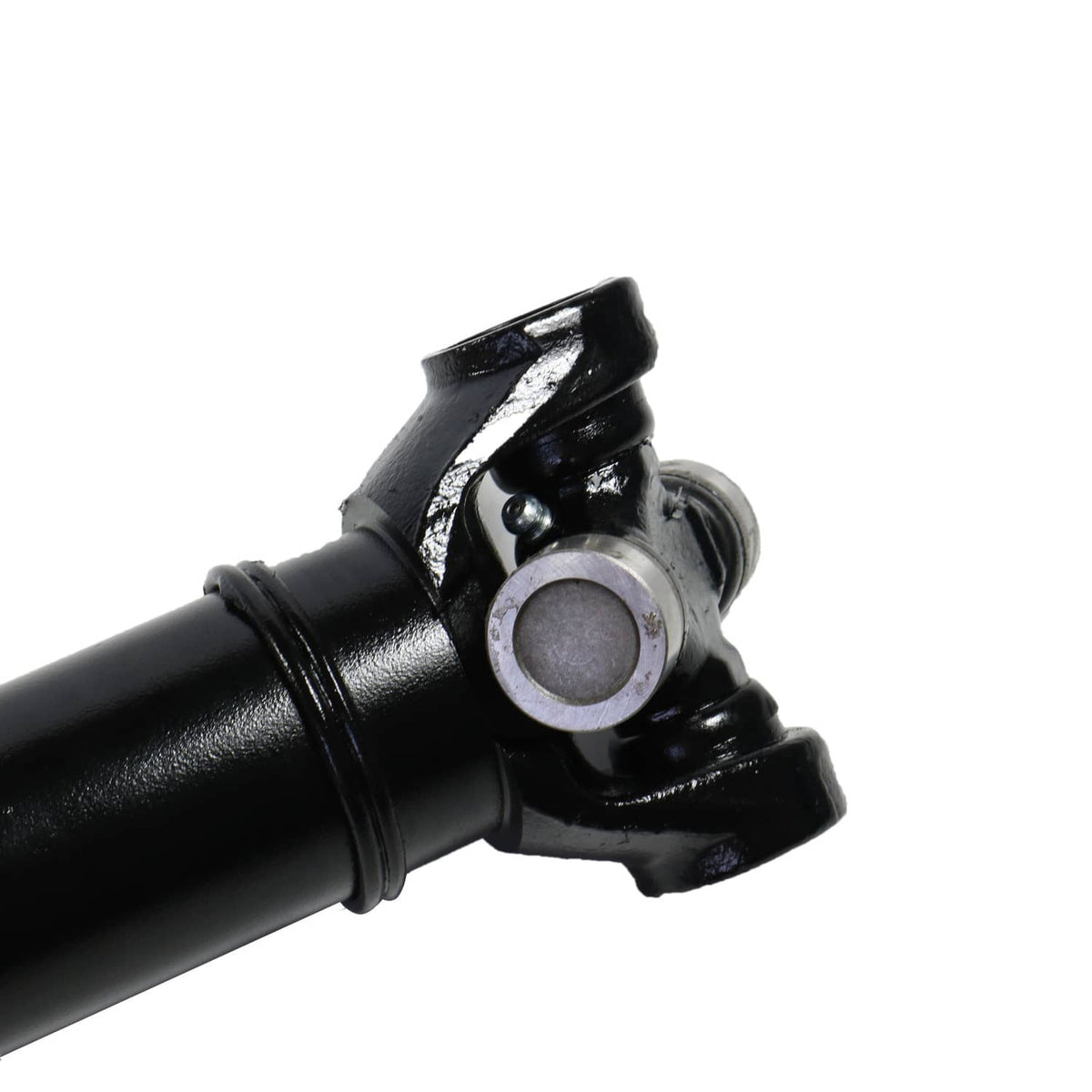 Front drive shaft propeller shaft universal joint detail with steel bearing, black.