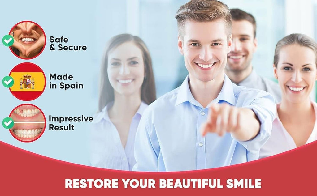 Temporary tooth repair beads pouch in lifestyle ad with restore-your-smile message