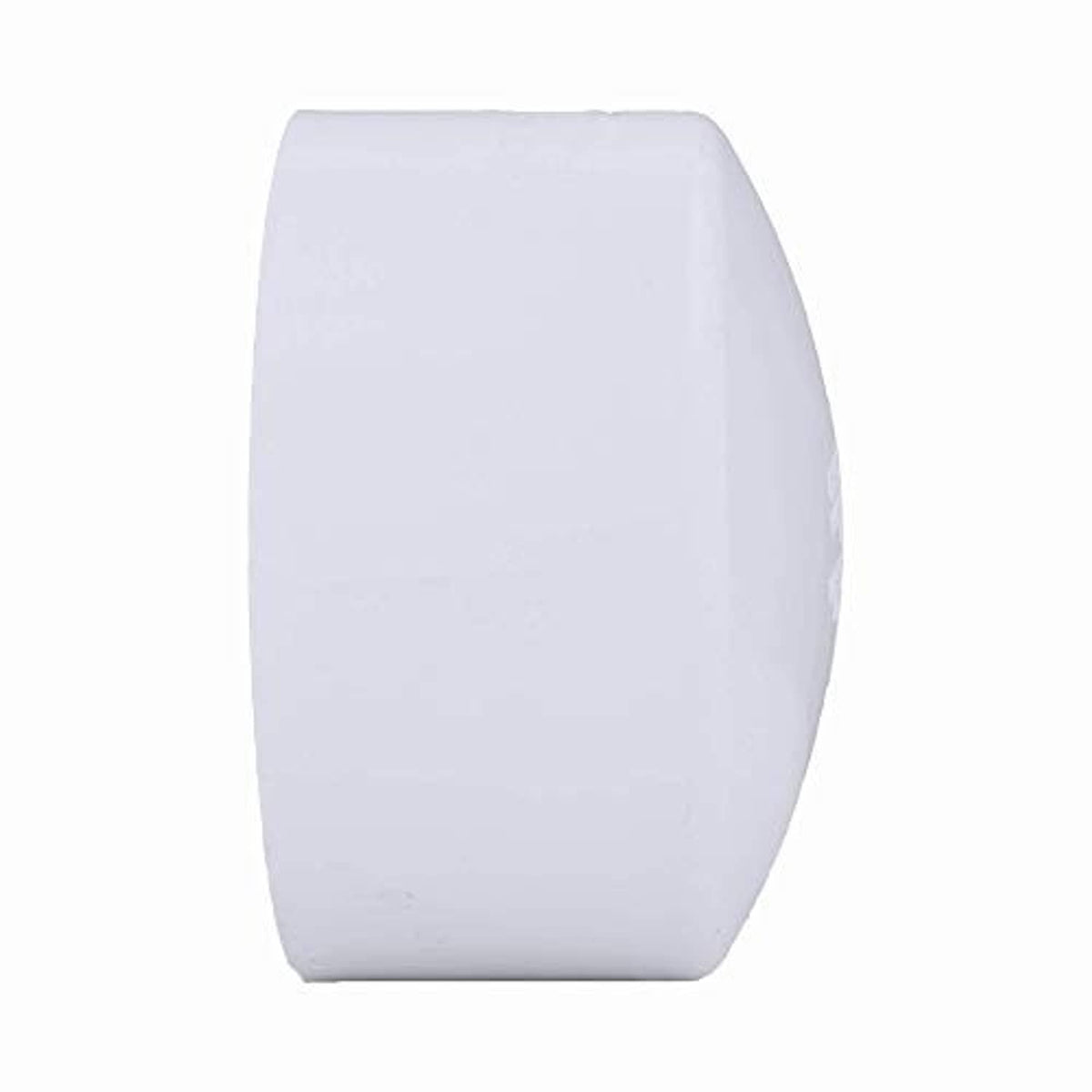White PVC 4 in Sch 40 socket pressure cap, side view