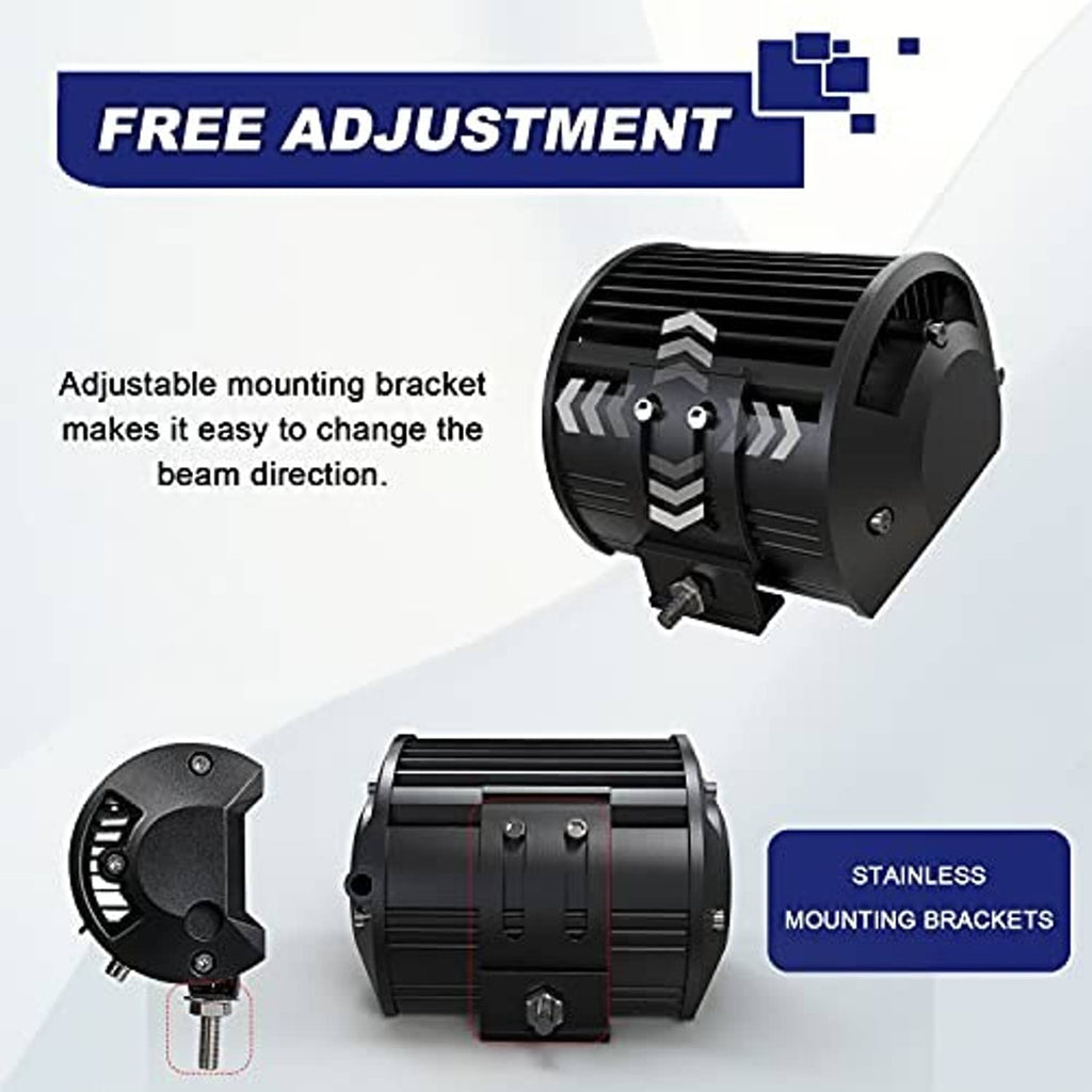 Black adjustable LED strobe pod light with side mounting bracket and beam direction hardware