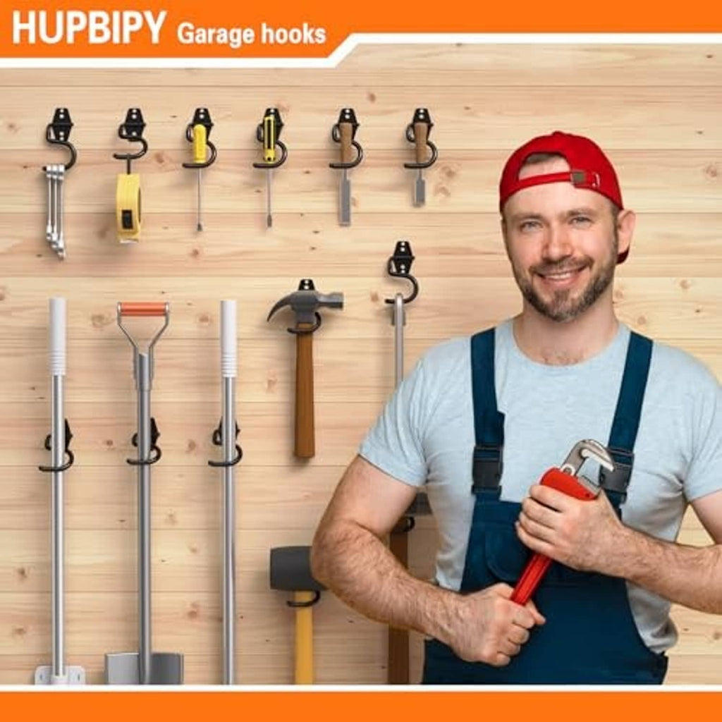 6-pack black metal garage tool S hooks with mounting plates for hanging tools