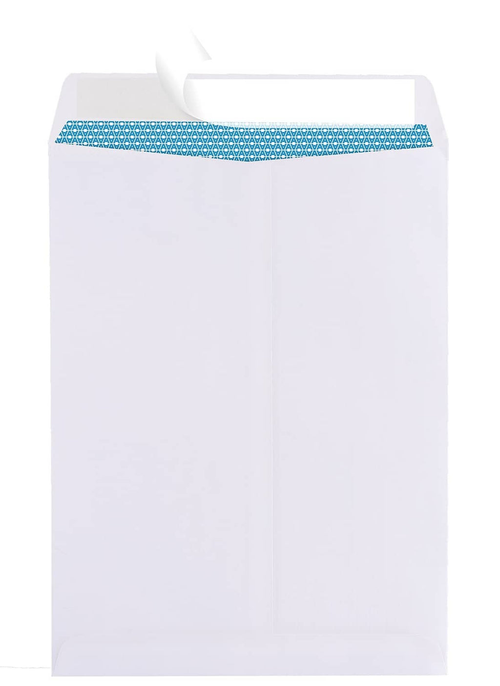 White 9x12 self-seal security envelope with blue patterned sealing strip