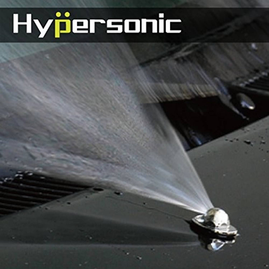 Windshield washer spray stream coming from a nozzle onto a car surface