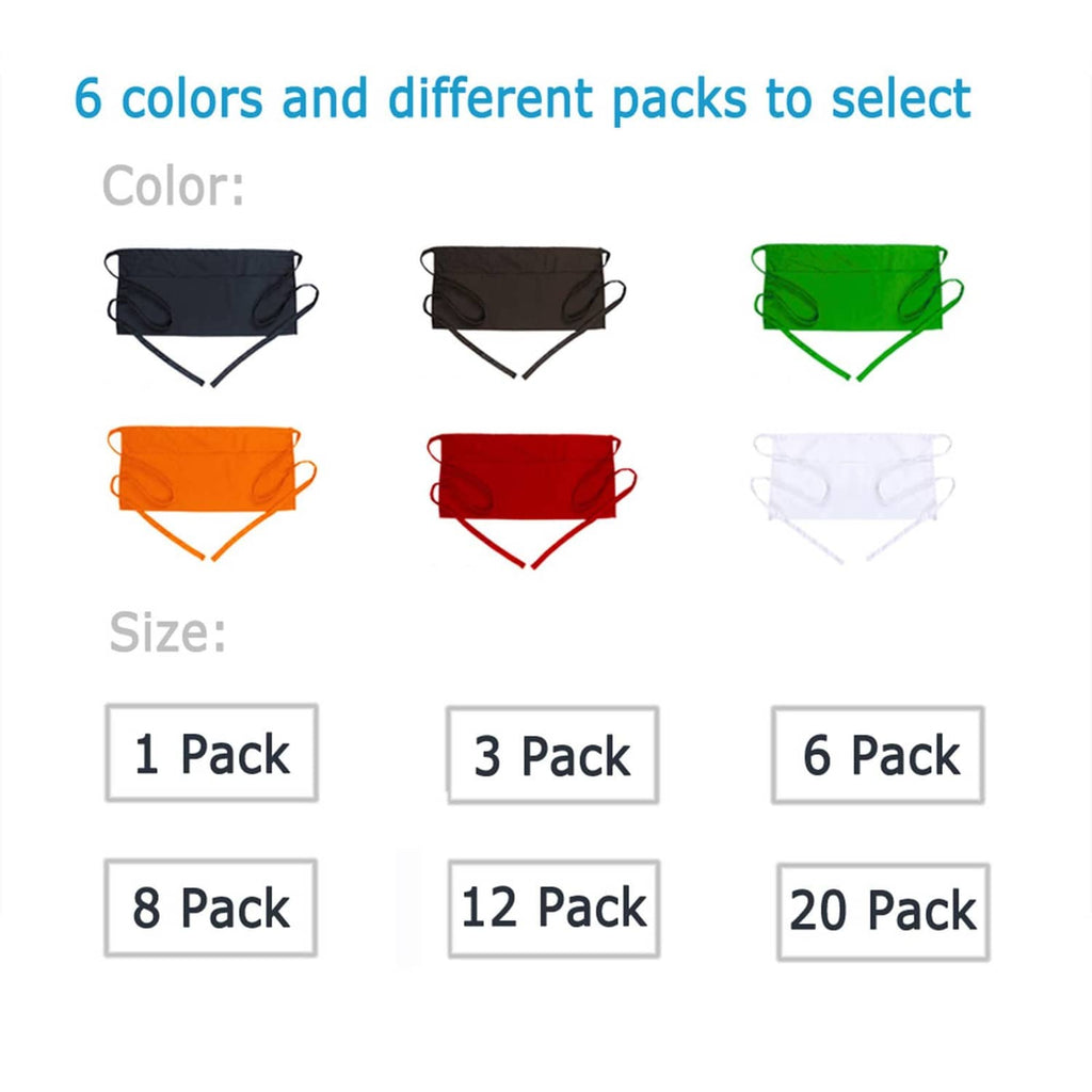 Waist apron color options shown in multiple colors with pack size choices