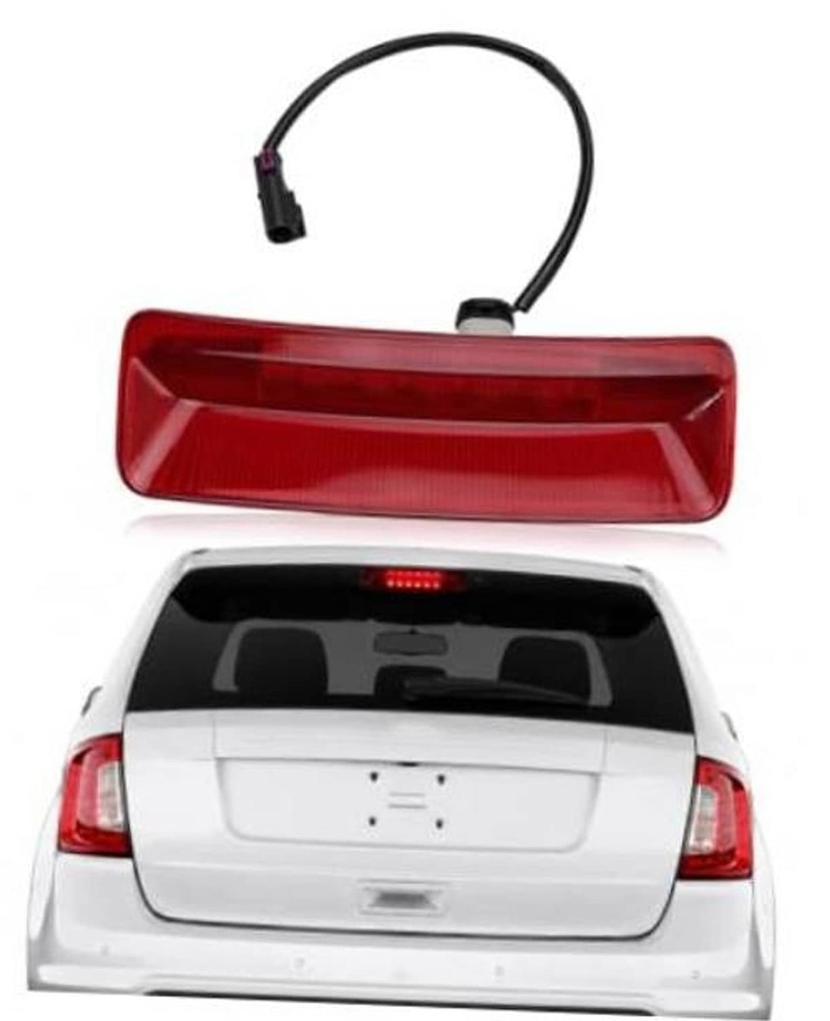 Center high mount stop light with red lens and black wiring harness