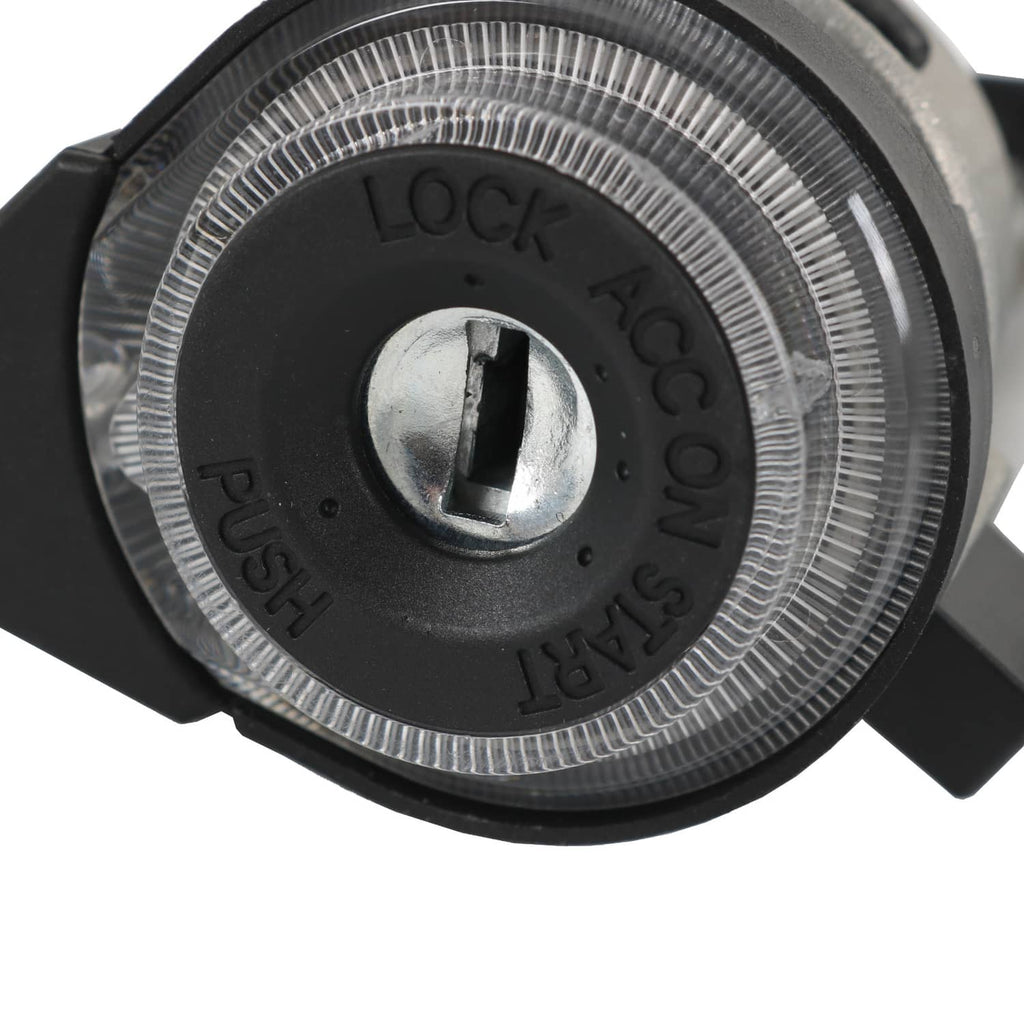 Ignition lock cylinder face with silver key slot and lock markings