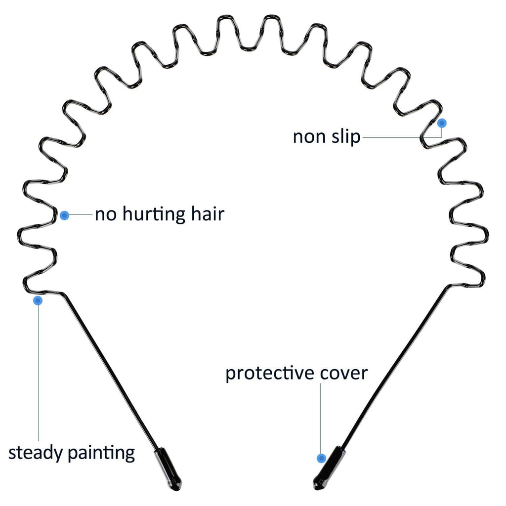 Wavy metal spring hair hoop with protective end cover and grip points