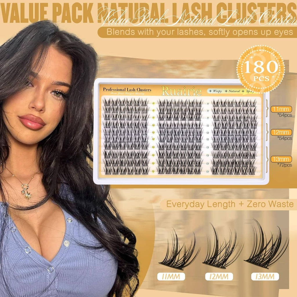 Lash clusters kit packaging with 180-piece wispy black natural cluster lashes