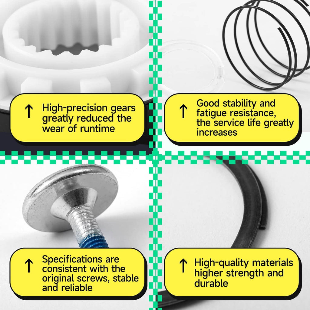 Washer clutch kit close-up with white gear, black O-ring, and metal mounting bolt