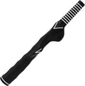 Left-handed golf training grip, black anti-slip rubber with zebra stripe band ends.