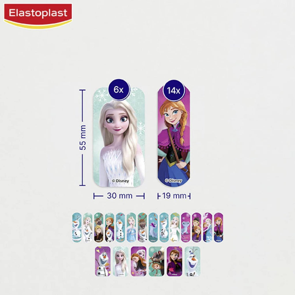 Elastoplast Frozen kids plaster set sizes: 6x55mm and 14x19mm pieces