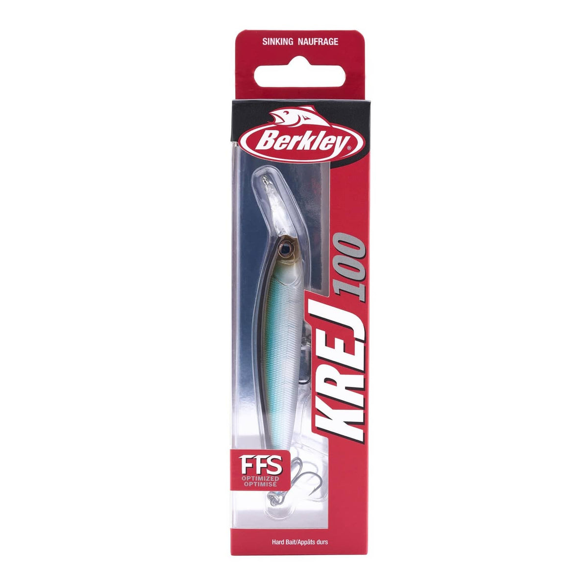 Berkley Krej 100 lure package with blister display of blue-green minnow