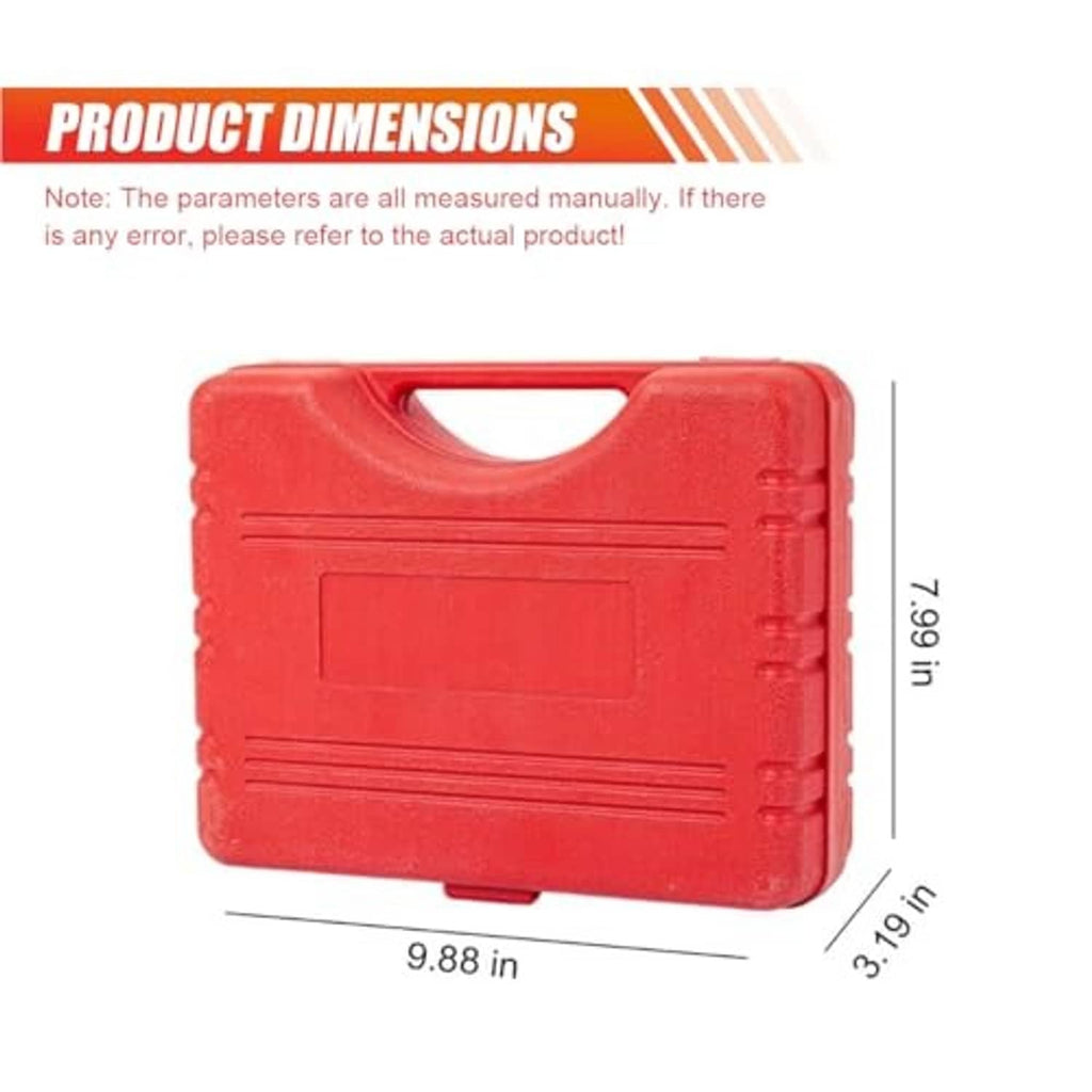 Red brake bleeder kit storage case with molded handle and latches.