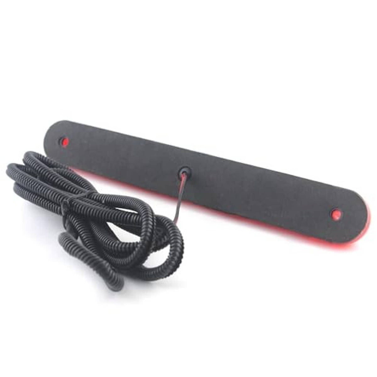 Slim third brake light bar with red lens, black mounting strip, and coiled wiring