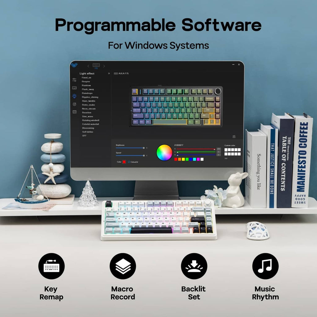 Compact mechanical keyboard with multicolor RGB backlight and programmable layout