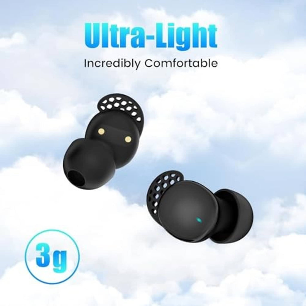 Ultra-light black wireless sleep earbuds with charging case