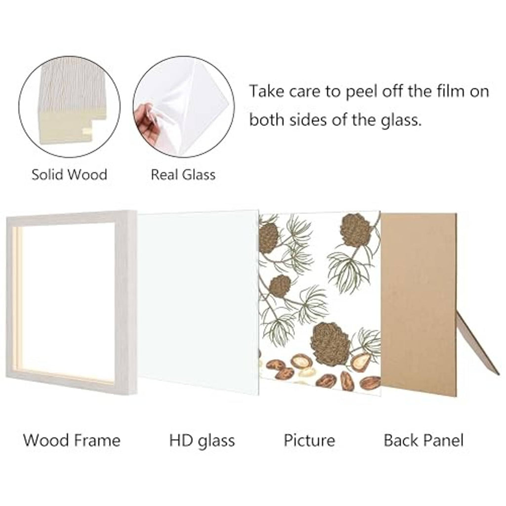 Rustic white wood picture frame with real glass, back panel, and protective film