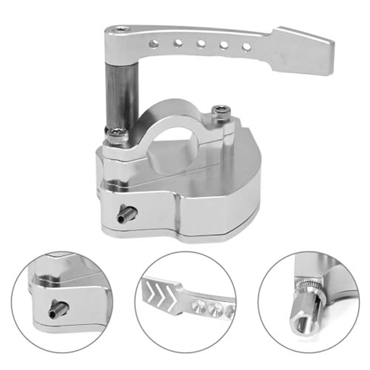 Silver billet thumb throttle lever controller with mounting ports and adjustable arm