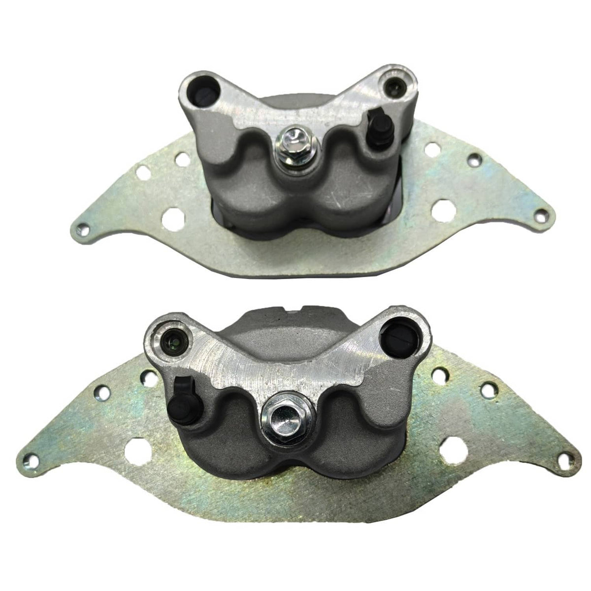 Front brake caliper mounting bracket set, left and right, with rubber boots