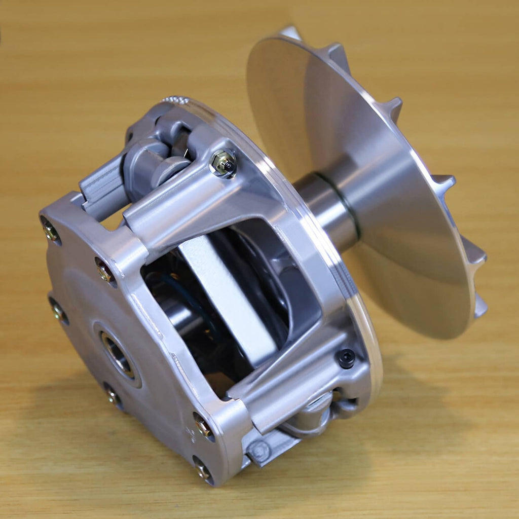 Silver primary drive clutch kit angled view with outer cover and mounting bolts