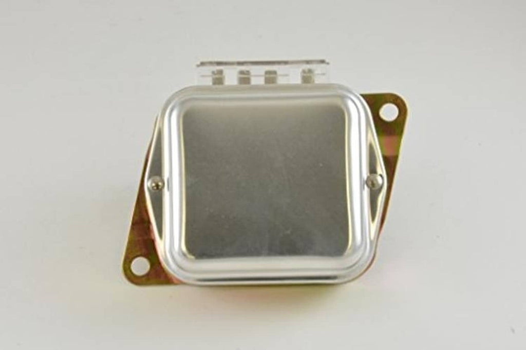 Alternator voltage regulator housing with square silver frame and dark center panel