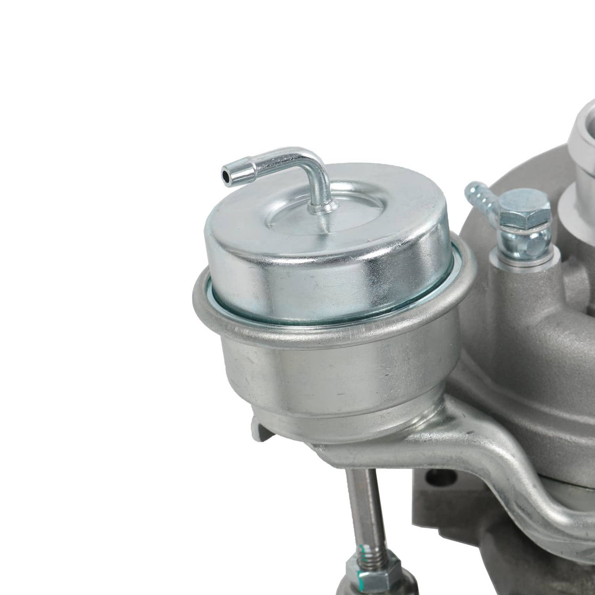 Turbocharger oil feed reservoir and line connection, silver and metal housing