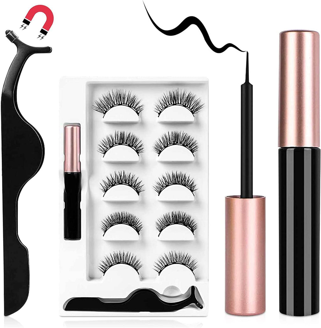 Magnetic false eyelash kit with lash tray, lash applicator, and eyeliner pens