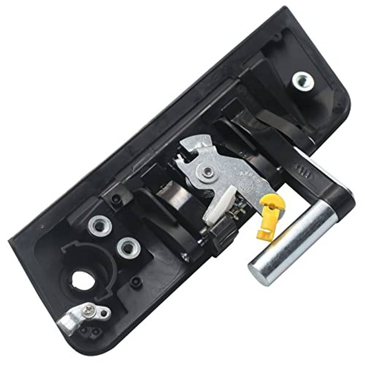Exterior door handle inner mechanism with latch parts, springs, and metal mounting pins