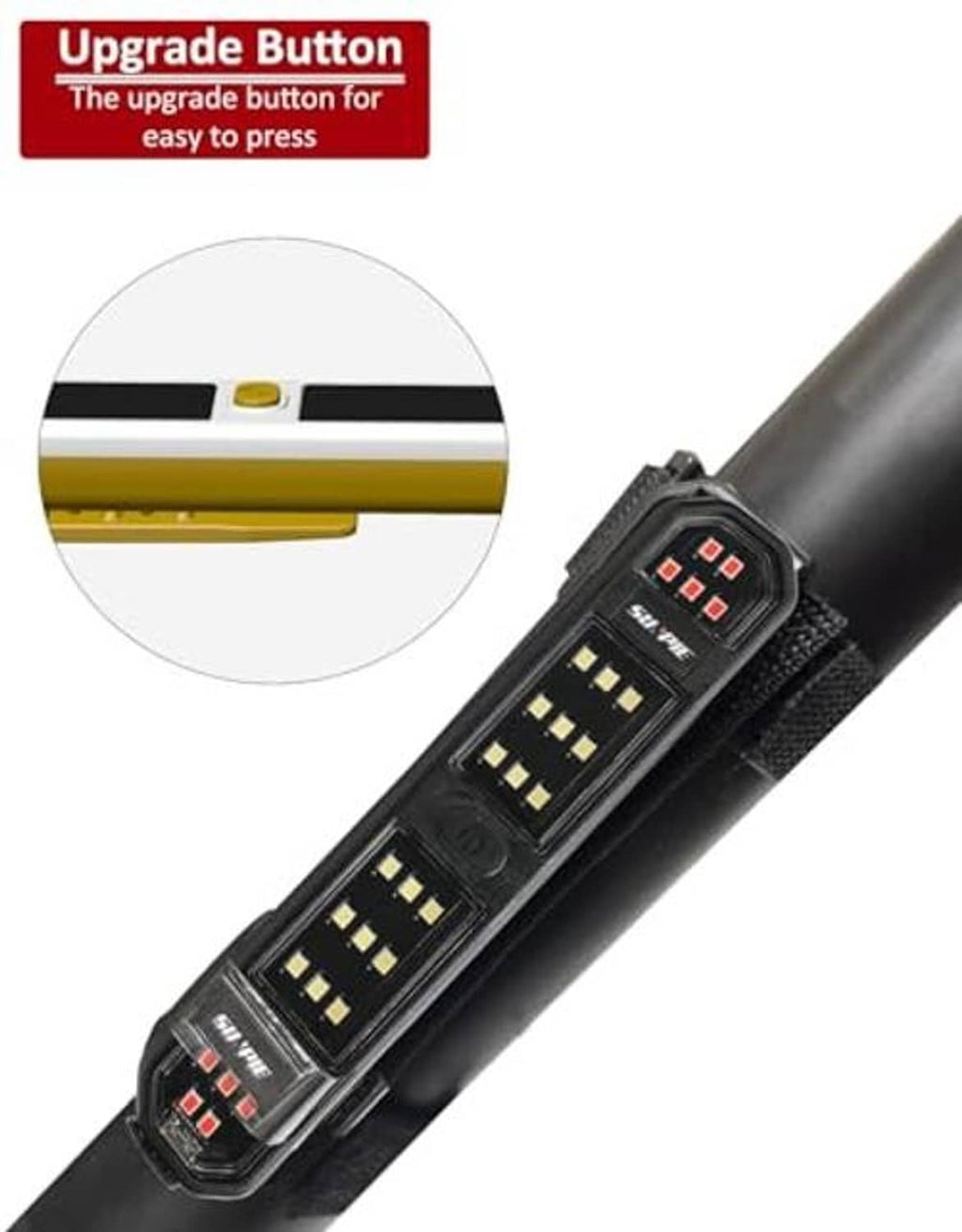 Battery LED light bar with black housing, close-up control window and LED rows