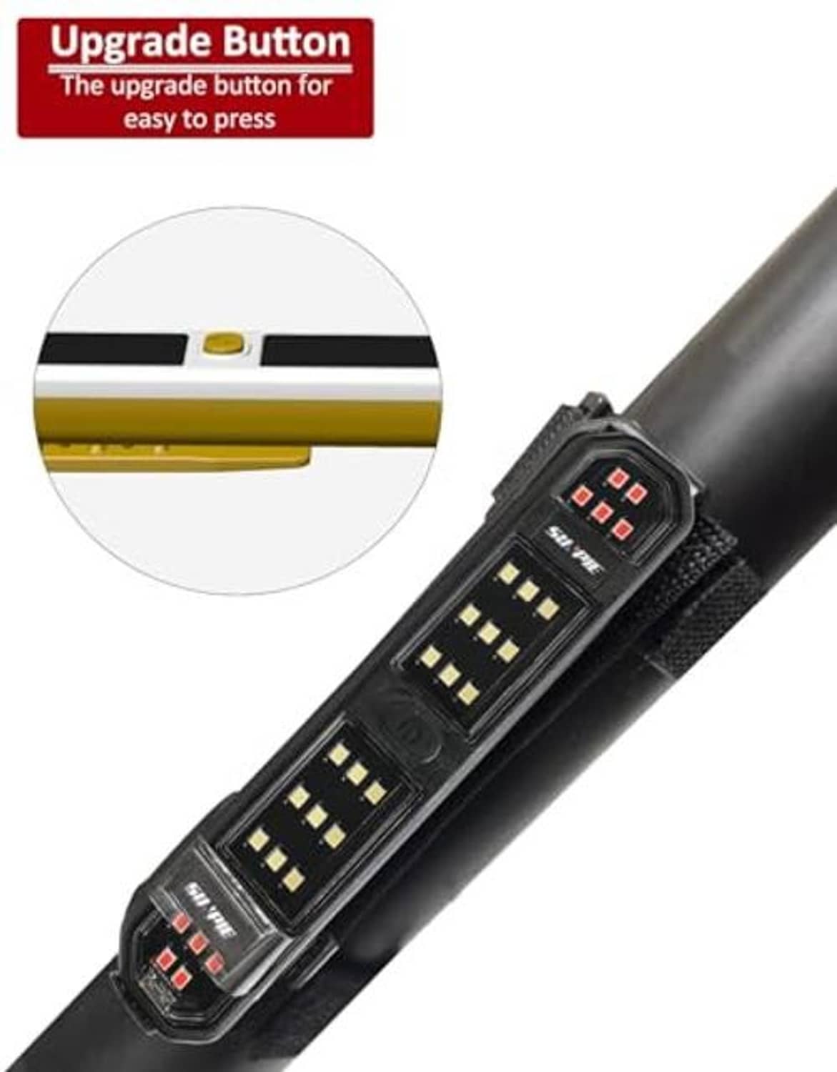 Battery LED light bar with black housing, close-up control window and LED rows